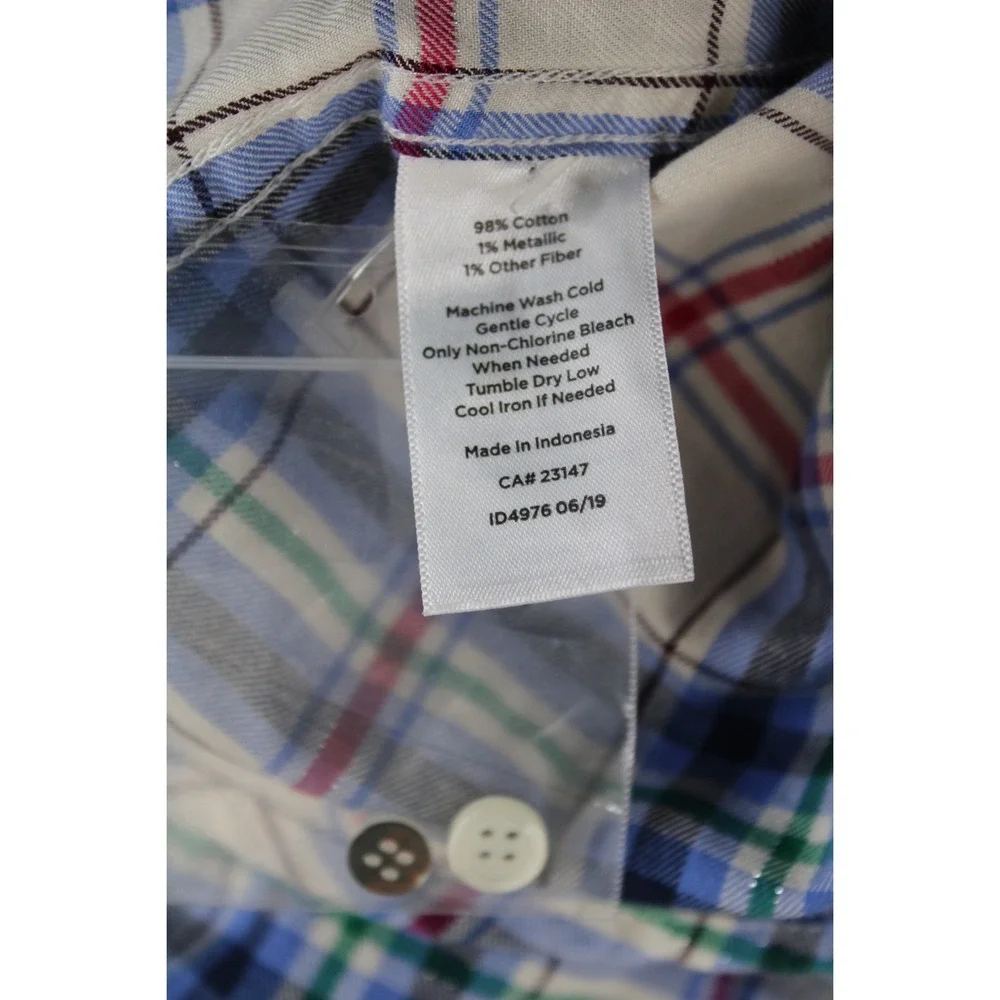 Talbots M Blue Multi Plaid Flannel Button Down Shirt Metallic Thread Long Sleeve - Picture 7 of 7